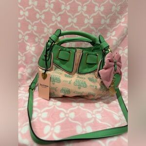 Juicy Couture Green and Pink Logo Crossbody with Bow Charm